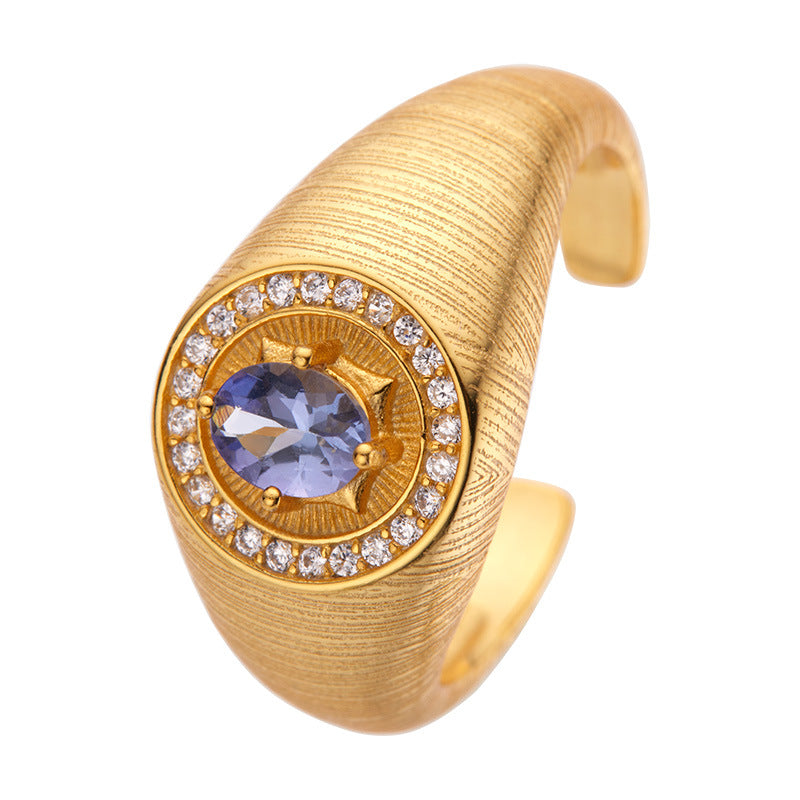 925 Sterling Silver Gold Plated Natural Tanzanite Stackable Ring
