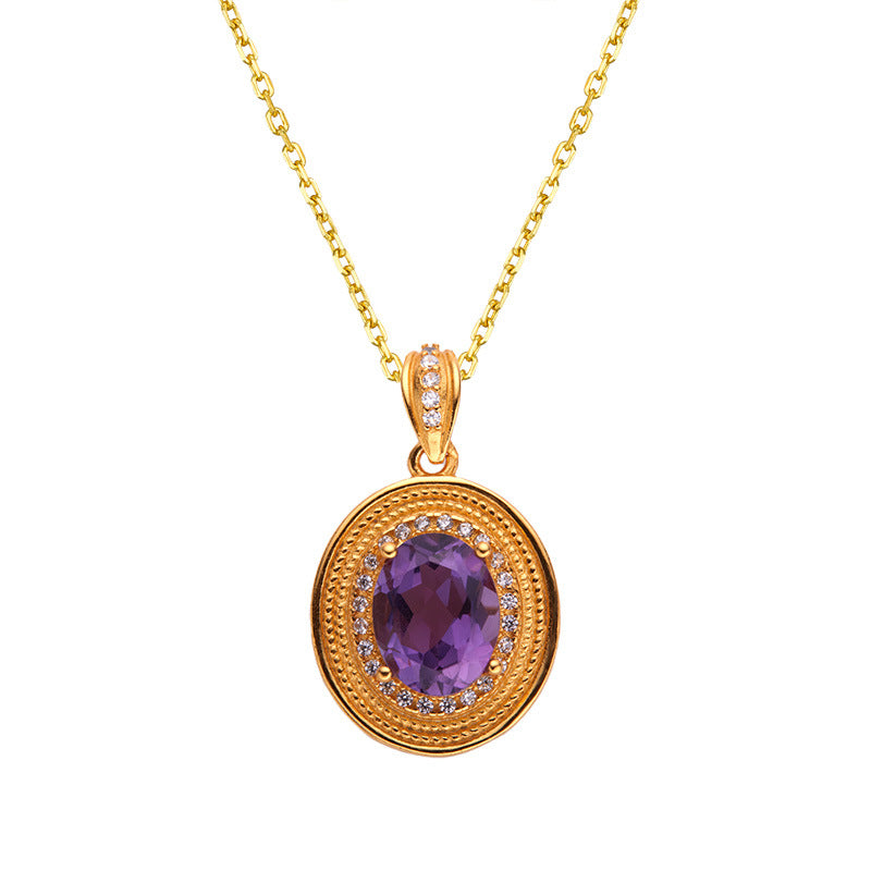 S925 Sterling Silver Natural Amethyst Necklace