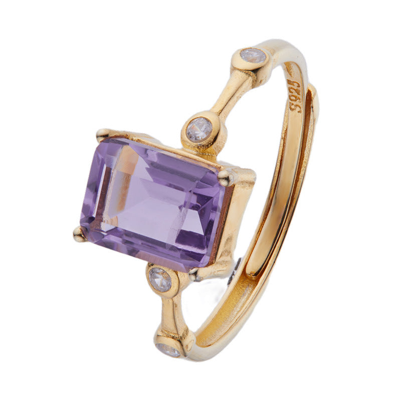 S925 Sterling Silver Natural Amethyst Gemstone Ring