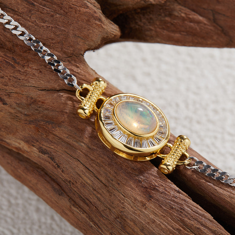 S925 Sterling Silver Natural Opal Bracelet