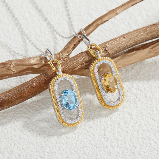 S925 Sterling Silver Natural Sky Blue Topaz Pendant