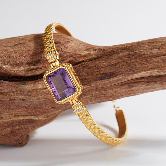 S925 Sterling Natural Amethyst Silver Bangle