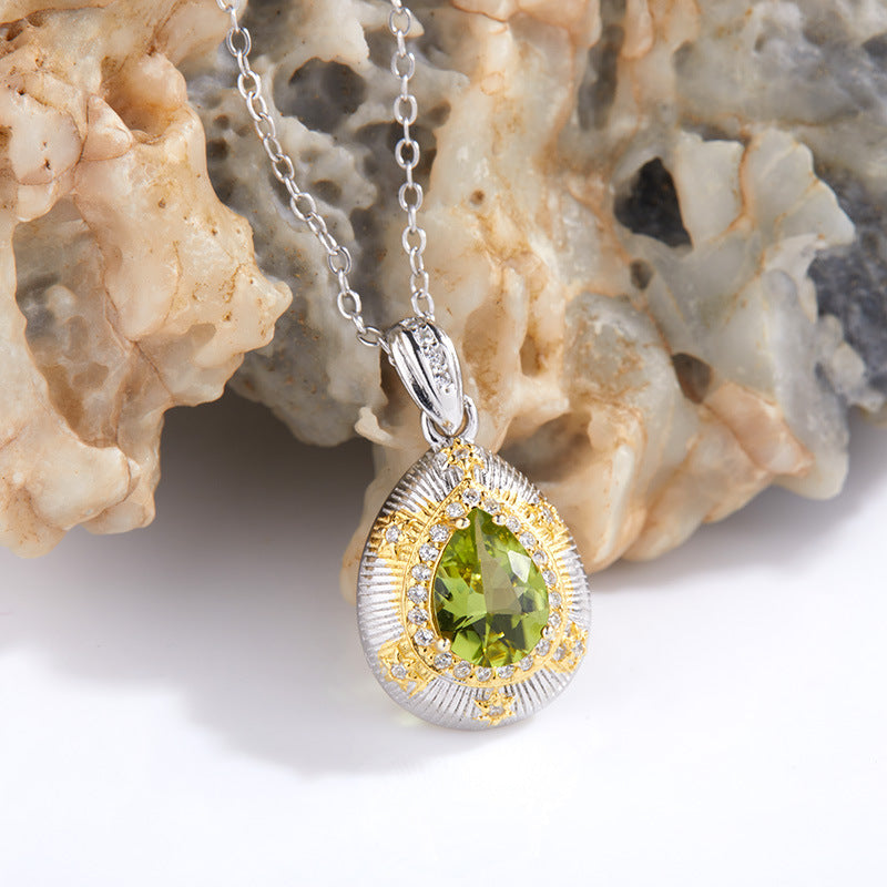 925 Sterling Silver Natural Olivine Necklace