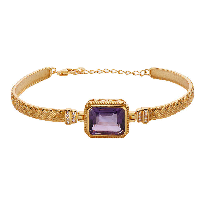 S925 Sterling Natural Amethyst Silver Bangle