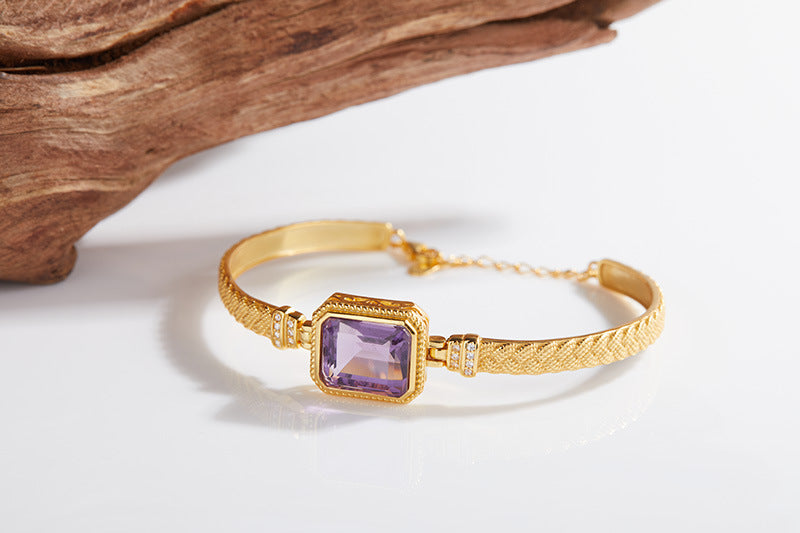 S925 Sterling Natural Amethyst Silver Bangle
