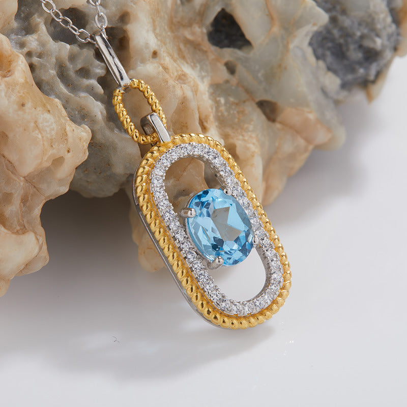 S925 Sterling Silver Natural Sky Blue Topaz Pendant