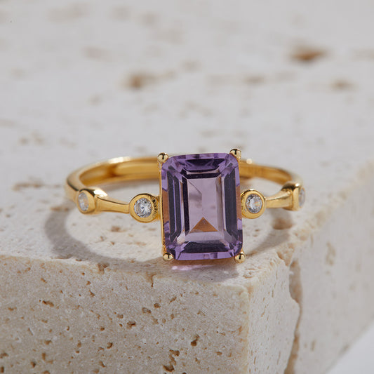 S925 Sterling Silver Natural Amethyst Gemstone Ring