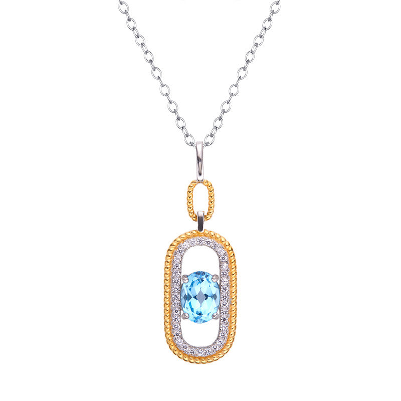 S925 Sterling Silver Natural Sky Blue Topaz Pendant