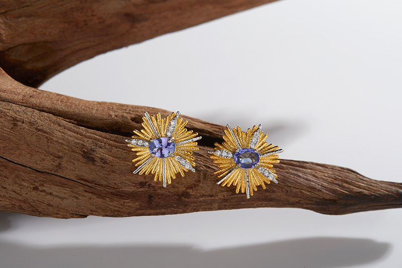 S925 Sterling Silver Natural Tanzanite Earrings