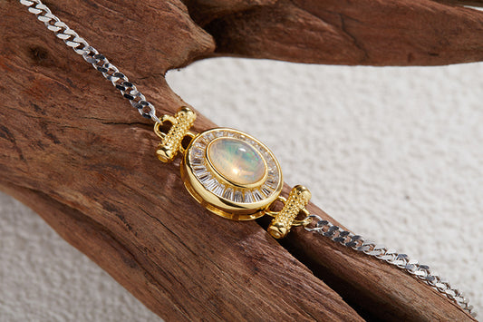 S925 Sterling Silver Natural Opal Bracelet