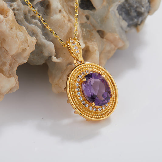 S925 Sterling Silver Natural Amethyst Necklace
