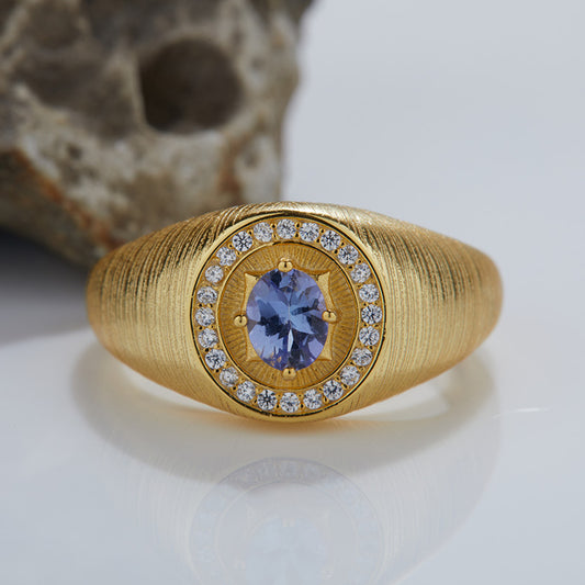925 Sterling Silver Gold Plated Natural Tanzanite Stackable Ring