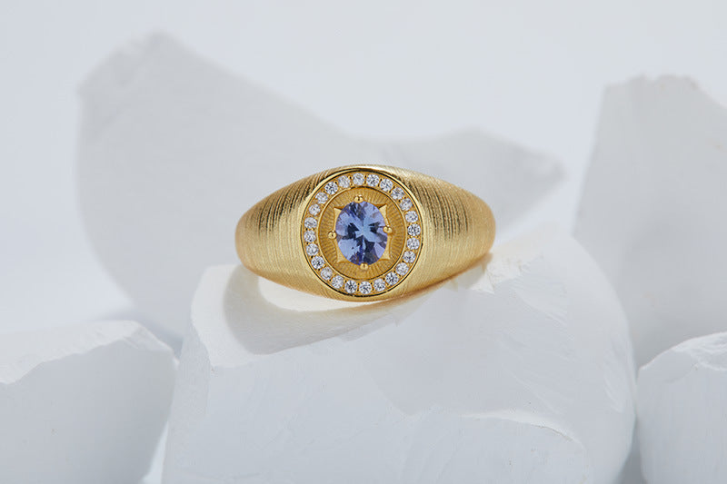 925 Sterling Silver Gold Plated Natural Tanzanite Stackable Ring